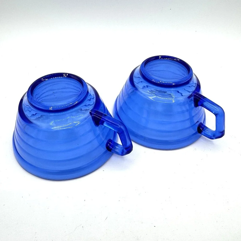 VTG Set 2 Hazel Atlas Moderntone Cobalt Blue Depression Tea Coffee Cups Art Deco